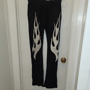 Black Pants with White Flame Design